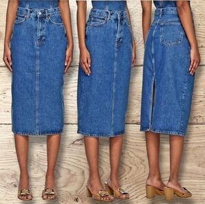 NEW ❤️ VELVET HEART Women's Melissa Medium Wash High-Waist Midi Denim Skirt